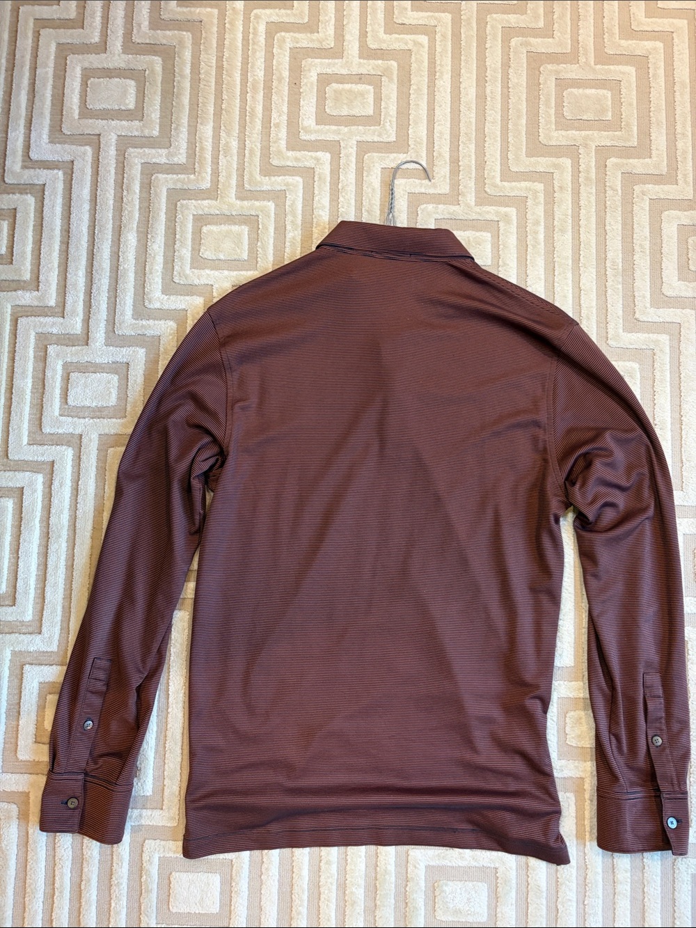 Theory Men's Long-Sleeve Polo in Red-Brown - Picture 4 of 4